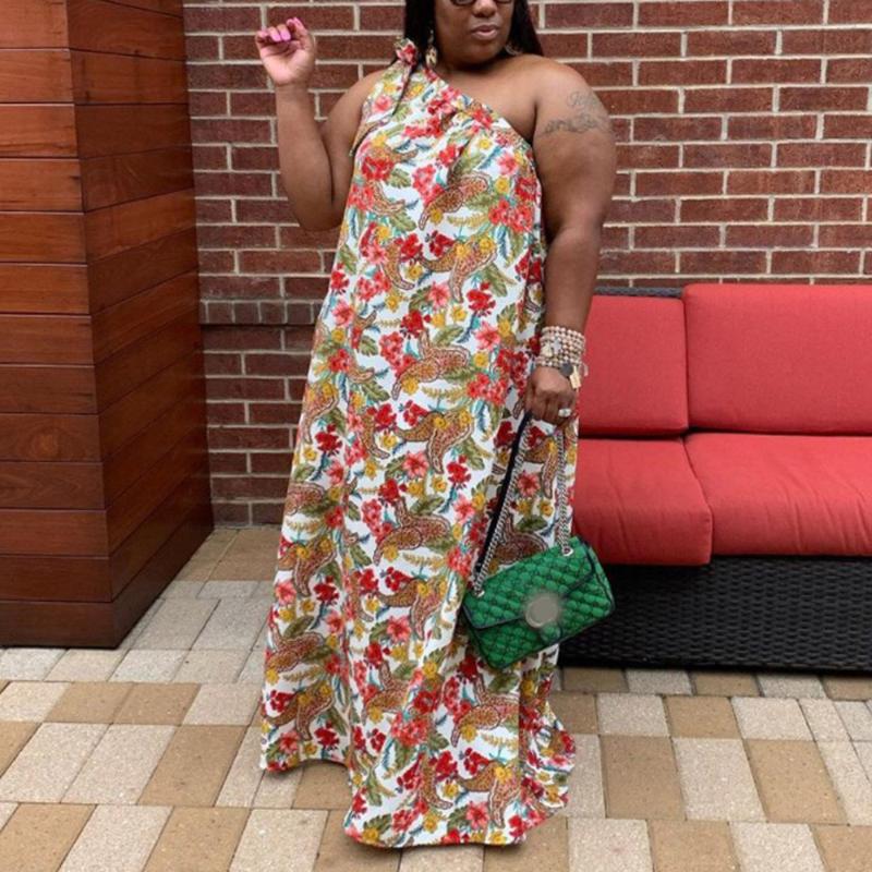 

Casual Dresses African For Women Fashion Africa Printed One Shoulder Loose Straight Floor Length Evening Night Party Vestidos, African dress