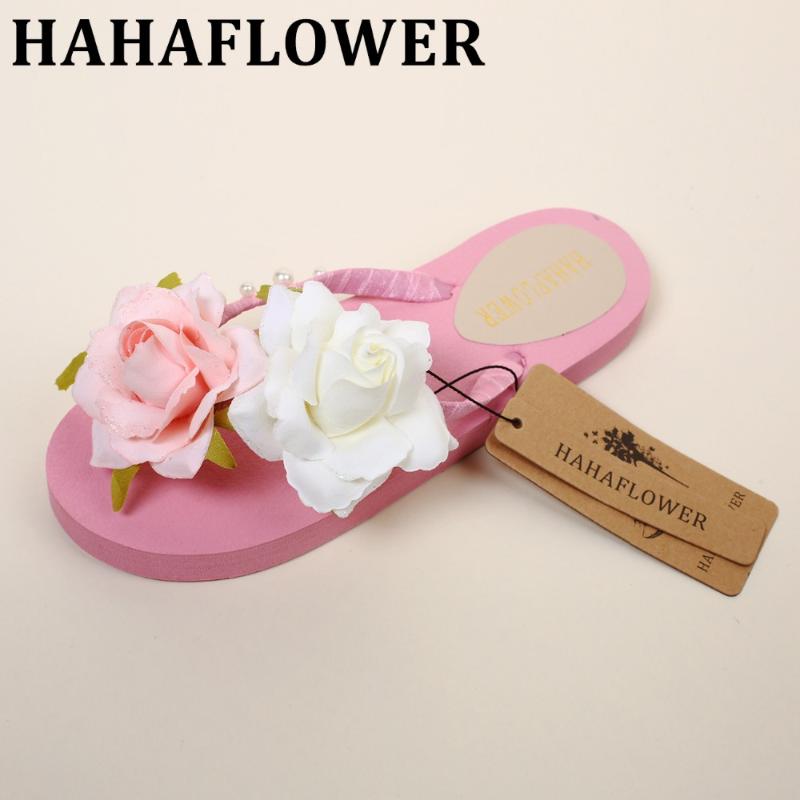 

Slippers HAHAFLOWER Pink Flat Sandals Summer Handmade DIY Beach Flip Flps, Black