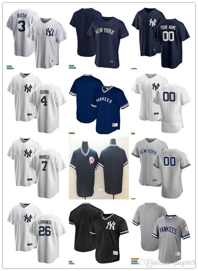 

Men Women Youth 4 Lou Gehrig 3 Babe Ruth 26 DJ LeMahieu 7 Mantle Custom Baseball Jersey Blank white gray navy, Blue;black