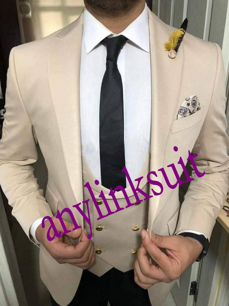 

Fashion One Button Champagne Groom Tuxedos Peak Lapel Wedding/Prom/Dinner Groomsmen Men Suits Blazer (Jacket+Pants+Vest+Tie) W1441, Same as image