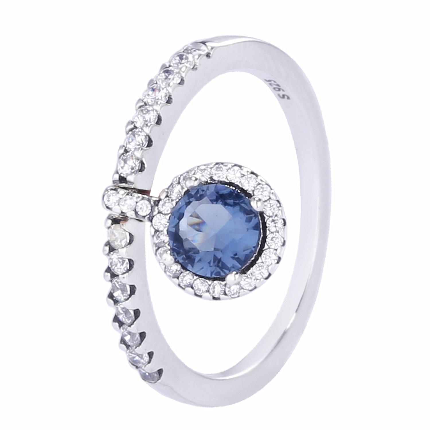 

Factory wholesale 2022 New 925 Sterling Ring Silver Blue Dangling Round Sparkle Fit Jewelry Engagement Wedding Lovers Fashion Ring