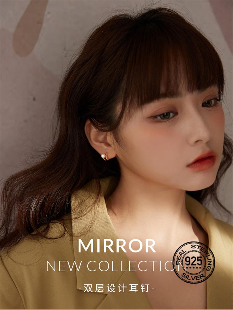 

Hoop & Huggie S925 Silver Gold Earrings For Women Double-Layer Temperament Pearl Design INEFFA Romantic Cute Mini Gift Anti-Allergic