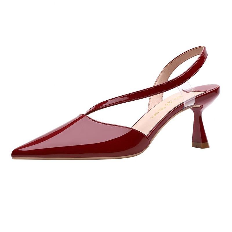 

Meriahzheng Summer Fashion Pointed Toe High Heels Patent Leather Shallow Mouth Sandals Thin Heeled Sexy Women's Shoes LSJ-1998-2, Wine