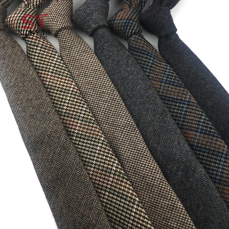 

New Mens Wool Tie Plaid Grey Neck Ties 6CM Solid Color Formal Wedding Party Europen Style Slim Clothing Accessories Gift