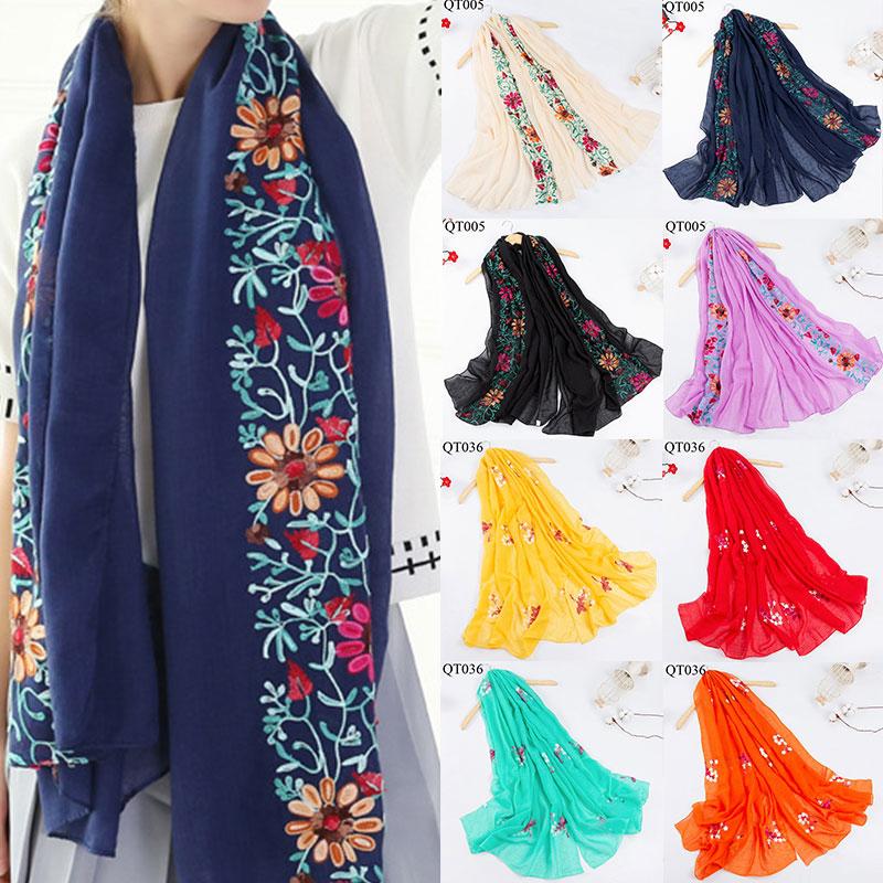 

Scarves Printing Muslim Hijab Scarf Women Cotton Embroidery Floral Large Shawls Soft Bandana Viscose Ethnic Style Wraps Pashmina