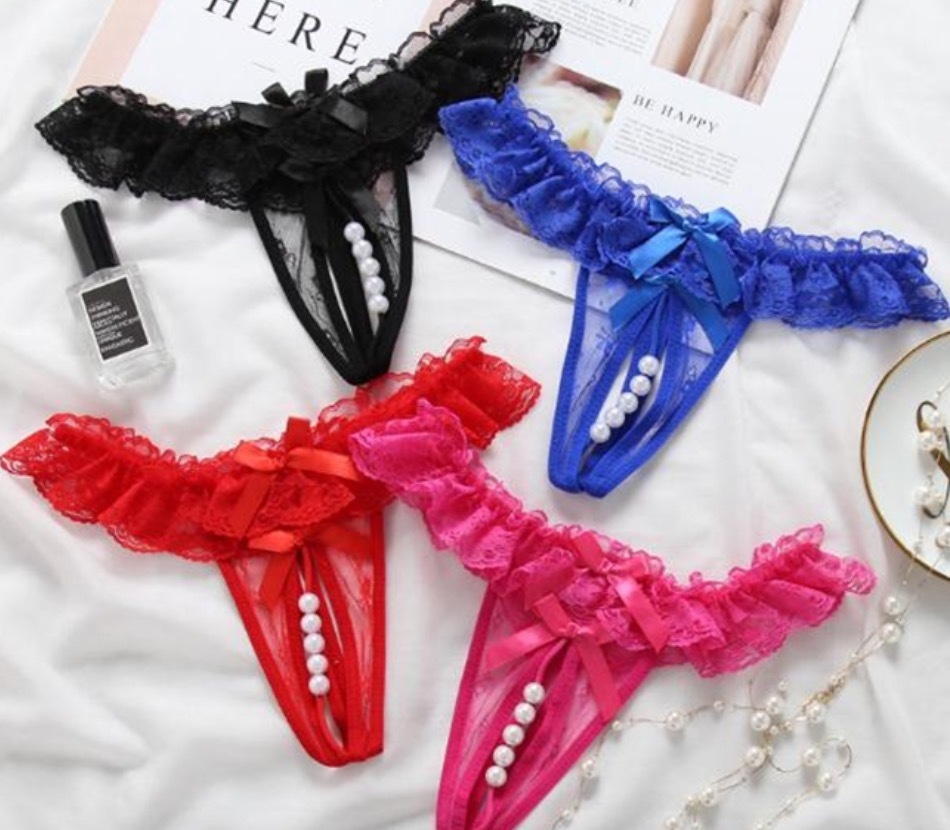 

Sexy Underwear Pearl Lace Beading Panties flower Bikini Thong G-string T-back Briefs Ladies Women Lingerie Intimate
