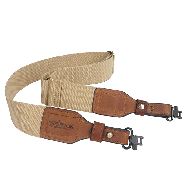 

Tourbon Hunting 5cm Wide Gun Sling Durable Webbing Leather Rifle Shotgun Shoulder Strap Belt Khaki w/ Brass Buckle 86-129CM
