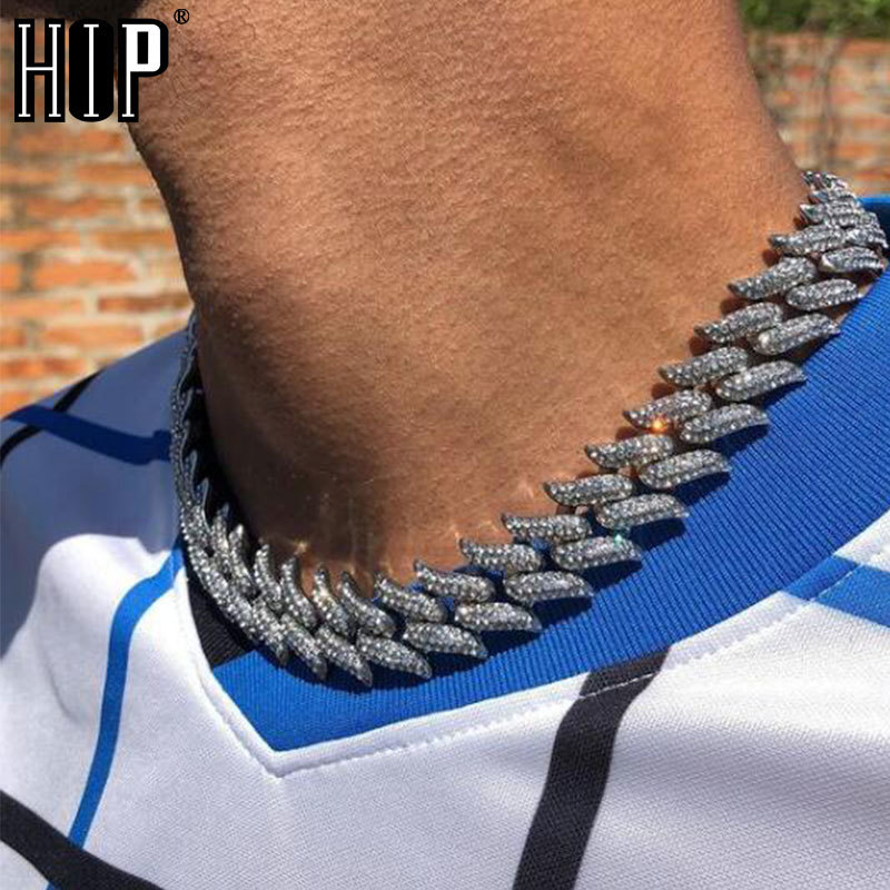 

Hip Hop Men's Thorns Cuban chain Necklace full stone 20mm Rock charm Gold chain for men choker Necklace X0509