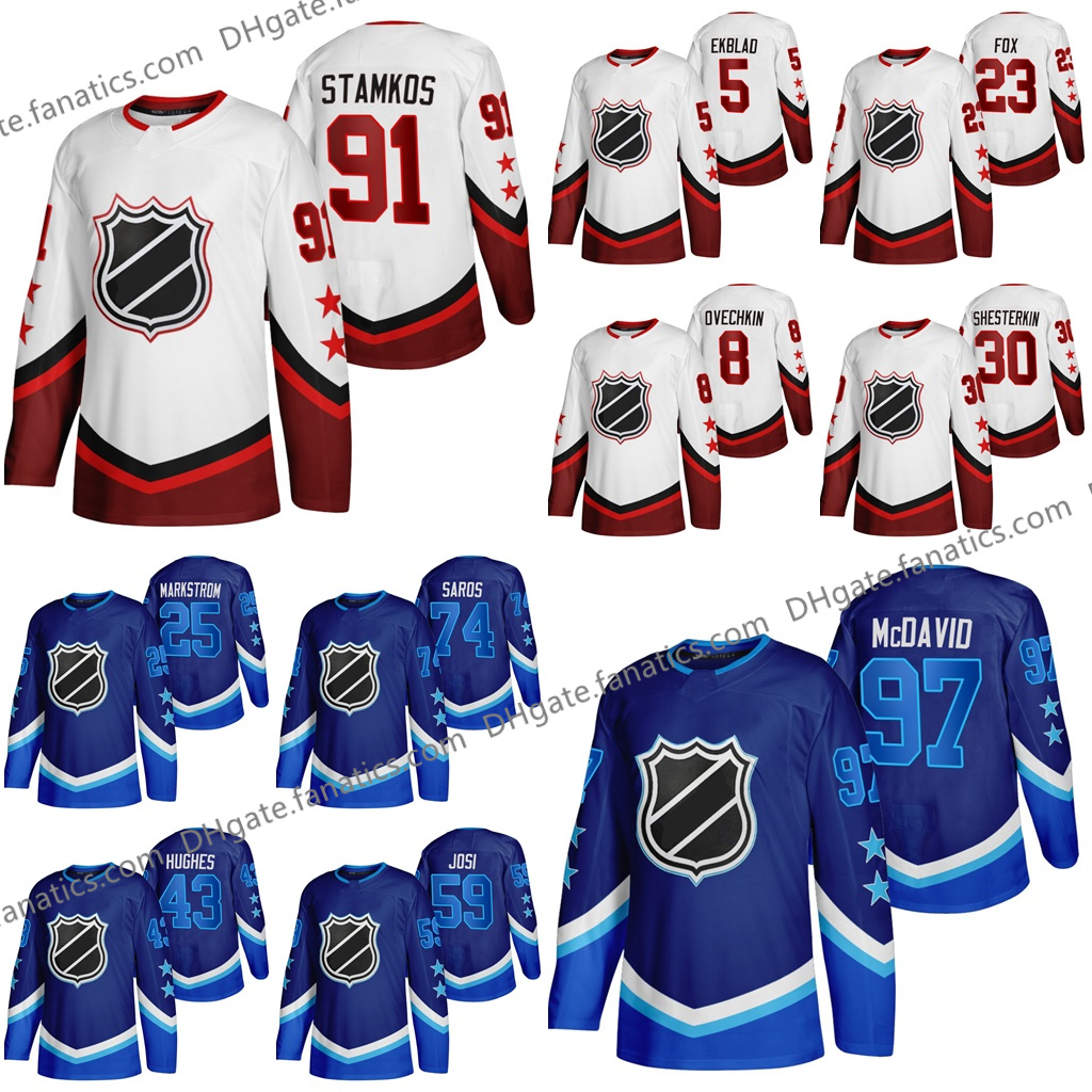 

23 Adam Fox Custom 91 Steven Stamkos 2022 All Star Eastern Hockey Jersey 30 Igor Shesterkin 74 Juuse Saros 59 Roman Josi 36 Jack Campbell Mens Womens Kids Stitched, Youth as photo