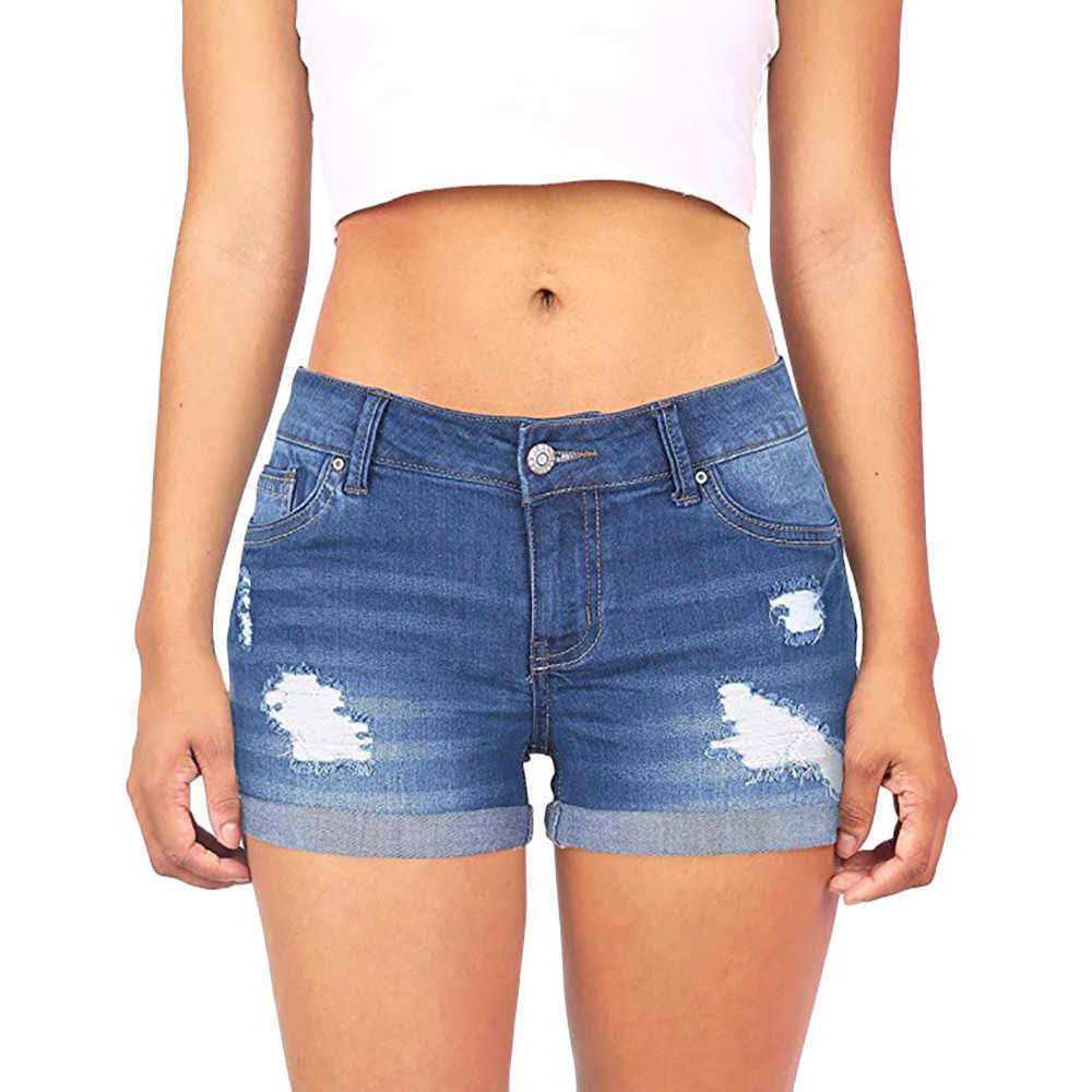 

women's shorts Women Low Waisted Washed Ripped Hole Short Mini Jeans Denim summer Shorts feminino 210611, Navy