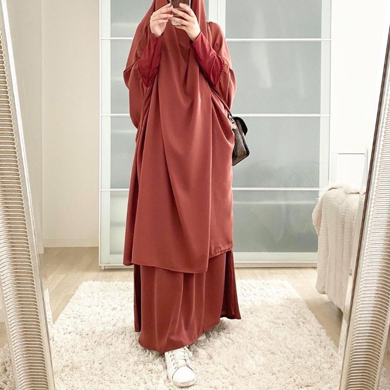 

Ethnic Clothing Ramadan Eid 2021 Women Prayer Garment Muslim Set 2 Piece Matching Outfit Hooded Khimar Hijab Long Skirt Abaya Dress Islam Sa