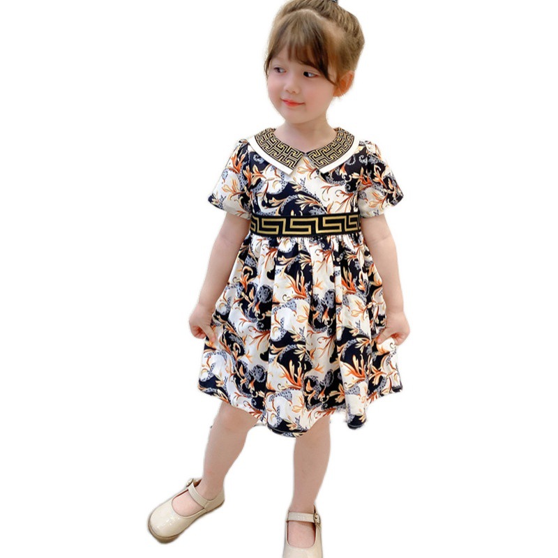 

Girls dresses Luxury letter floral printed ruffle princess Wedding Party Dress kids designer clothes children boutique clothing, Red;yellow