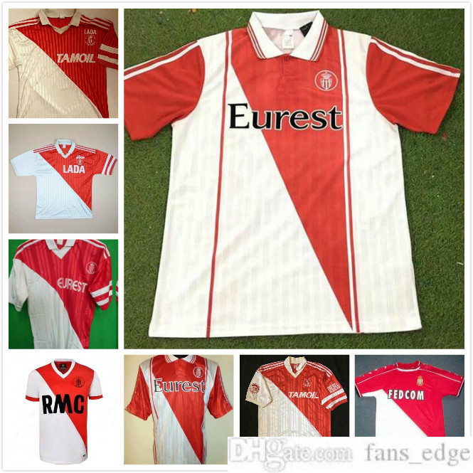 

Retro Monaco Soccer Jersey 82 90 91 92 94 95 96 97 Tuybens Dalger Vintage AS BEN YEDDER JOVETIC GOLOVIN Flocage JORGE Football Shirt