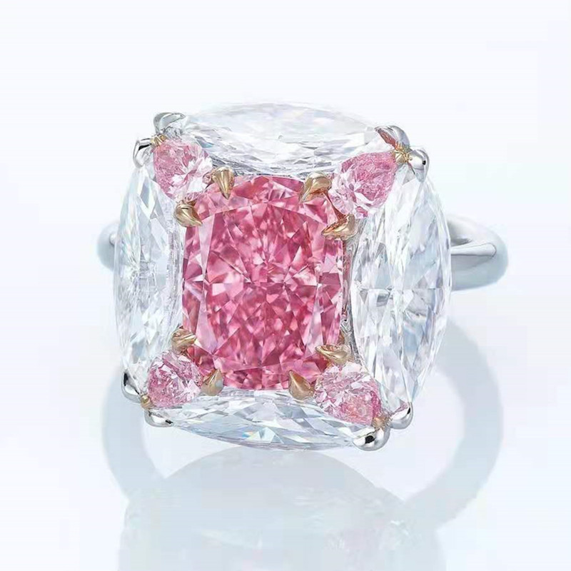 

100% 925 Sterling silver rings women High Carbon 4ct Pink Diamond Ring for girls luxury Sparkling Wedding party Fine Jewelry