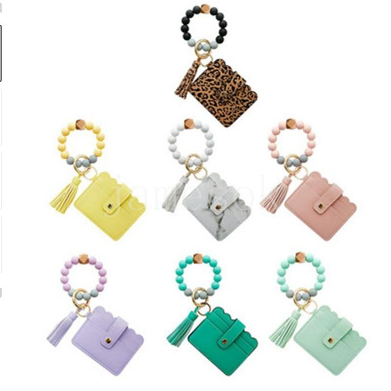 

Food grade silicone bead chain key ring PU fringed bracelet keychain DB794