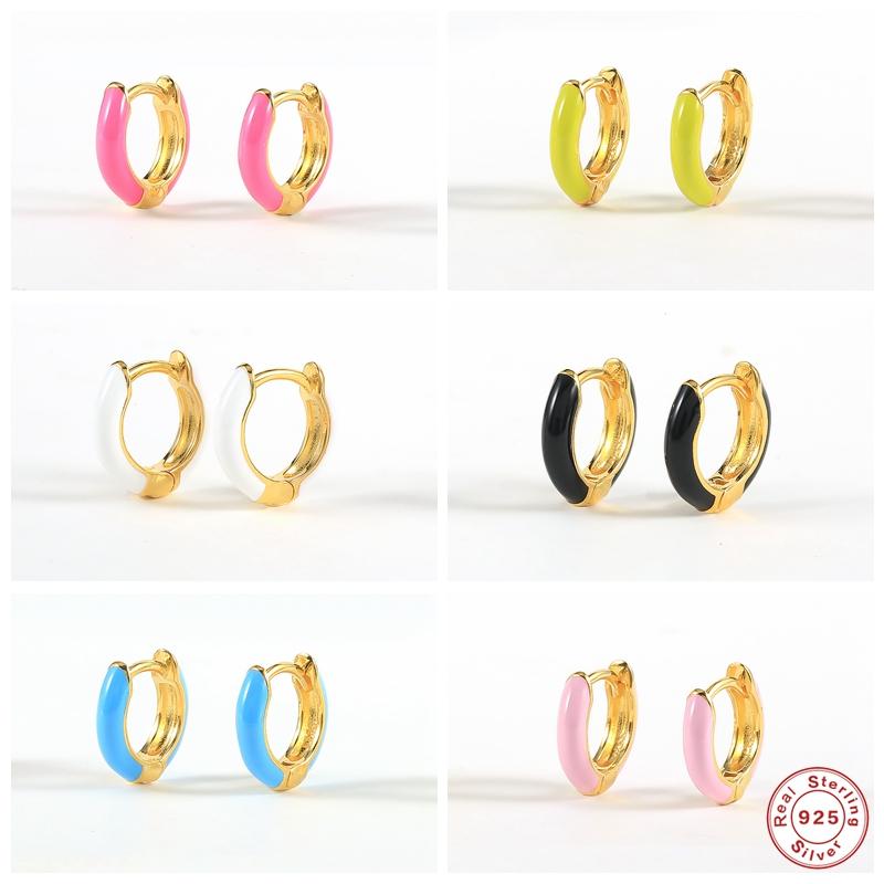 

Hoop & Huggie Luxury Colorful Enamel Circle Earrings For Girls Women 925 Sterling Silver Dripping Oil Earring Fine Jewerly Gifts