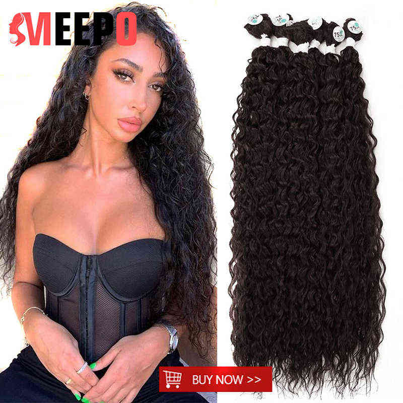 

Meepo Synthetic Hair Bundles Kinky Curly Hair Extensions Ombre Black 70-80CM Soft Super Long Weave HairTress 3/6/9 Pcs Fake Hair AA220309, Black;brown