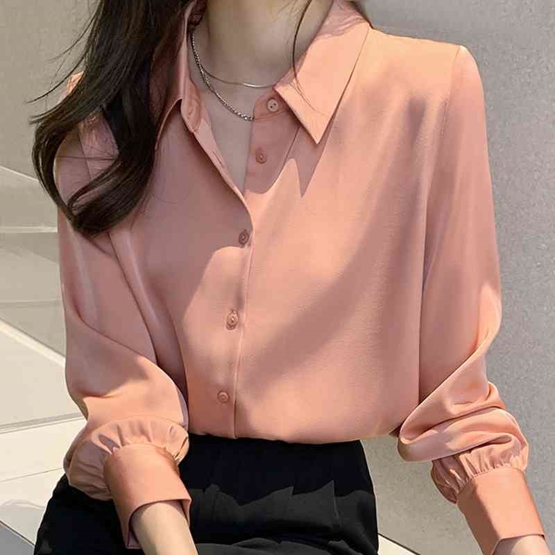

Blouse Women Blusas Mujer De Moda Turn Down Collar Office Blouse Shirt Long Sleeve Chiffon Blouse Tops Women Blouses E204 210602, Khaki