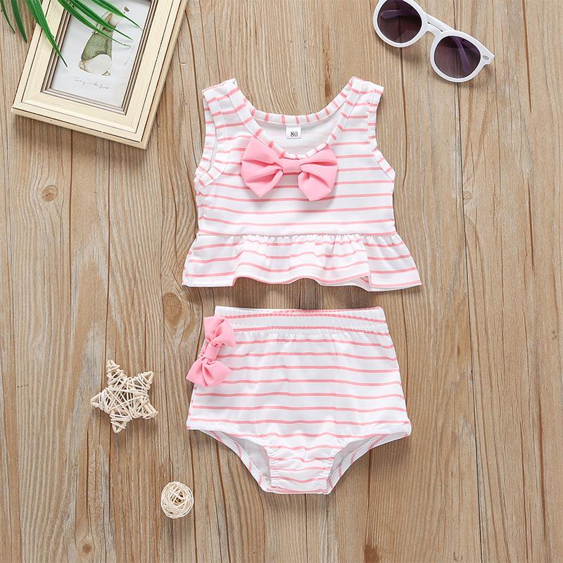 

One-Pieces Baby Girls 2021 Beach Toddler Swimwear Children Sleeveless Tops+Shorts Striped Swimsuit Kids Girl Costumi Da Bagno Bambina, Black