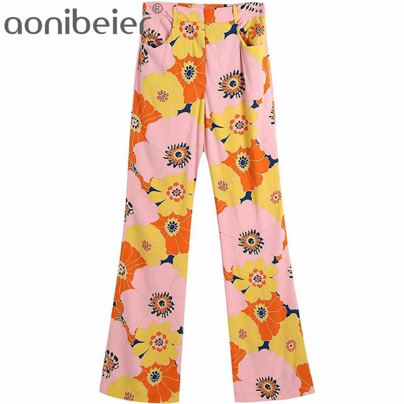 

Vintage Flowers Print Summer Casual Women Long Trousers Streetwear High Waist Straight Pants Female Bottoms 210604