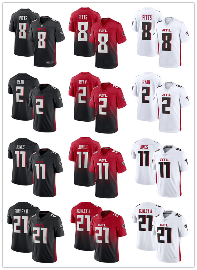 

Men Atlanta Women Falcons 11 Julio Jones 8 Kyle Pitts 21 Todd Gurley 2 Matt Ryan II Calvin 18 Ridley Football Jerseys, Black;red
