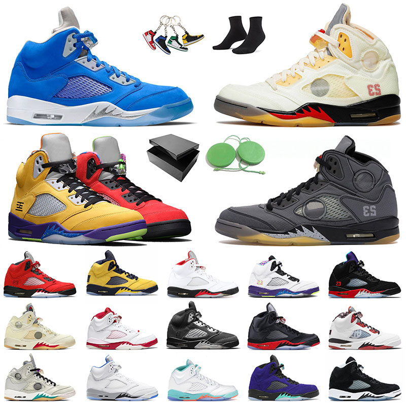 

High Quality With Box 2021 Jumpman 5 5s Mens Basketball Shoes Bluebird V Fire Red Off What The Black Muslin Sail Paris White Oregon Men Sports Sneakers Trainers, B13 white cement 36-47