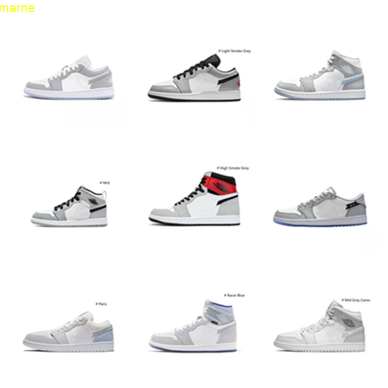 

High Quality 1 1s Smoke Grey Running Shoes Classic White-Grey Jogging Sneakers White Camo Shoe, Customize