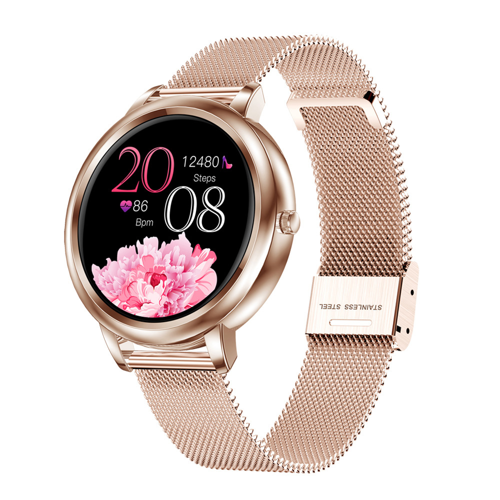

Smart Watch 2020 Full Touch Screen 39mm diameter Women Smartwatch for Women And Girls Compatible With Android and IOS, Gold leather strap