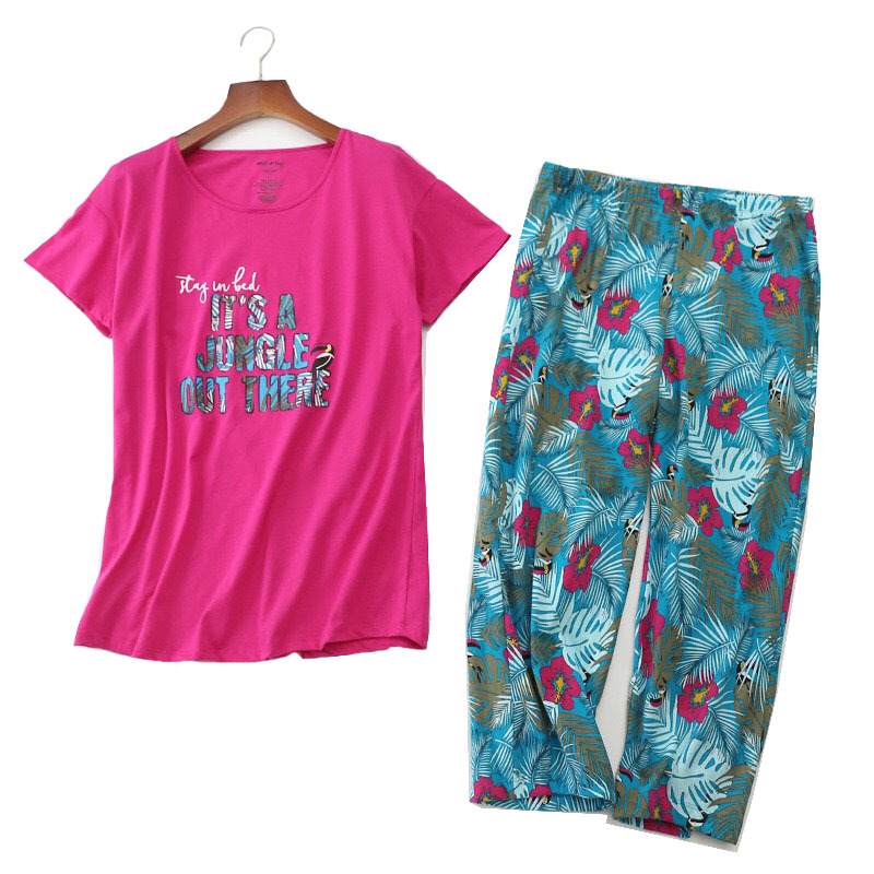 

Women' Sleepwear Spring New Ladies Pajamas Set Rose Red Top+Floral Printed Pants Women Loose Korean Style Soft Female Casual Wear, Shown as picture