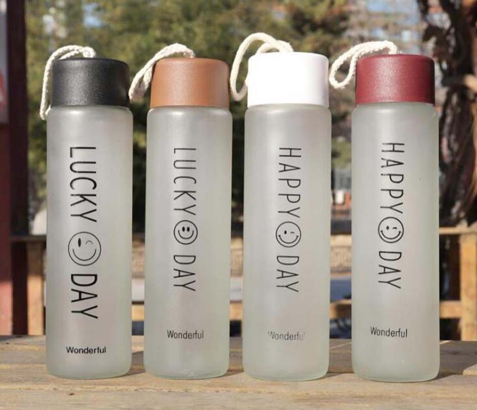 

50pcs 8 Colors Frosted Glass Transparent Water Bottle Bottles Drink Cup With Lid Tumbler Tea Mug Adult Outdoor Sport Portable Glasses Cups Kid Children School