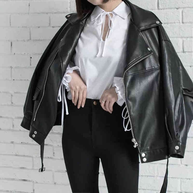 

women's leather & faux aelegantmis jaqueta de couro sintÃ©tico macio com cinto pu preto casaco feminino bÃ¡sico casual rua ixuy, Black