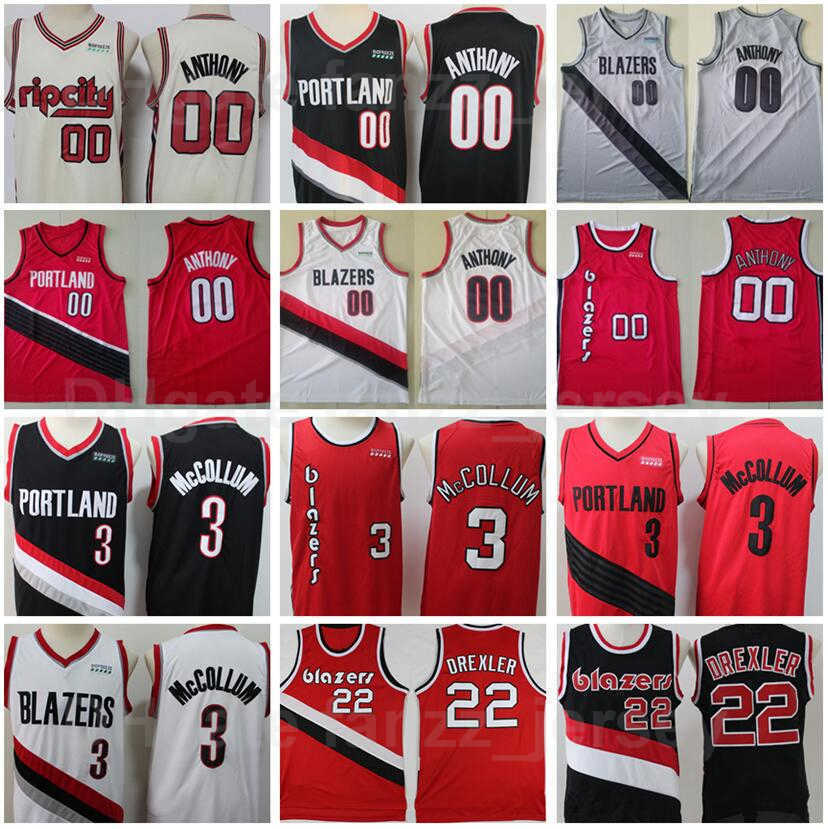 

Basketball Carmelo Anthony Jersey 00 CJ McCollum 3 Clyde Drexler 22 For Sport Fans Black Red White Beige Grey Embroidery And Sewing, 3 red