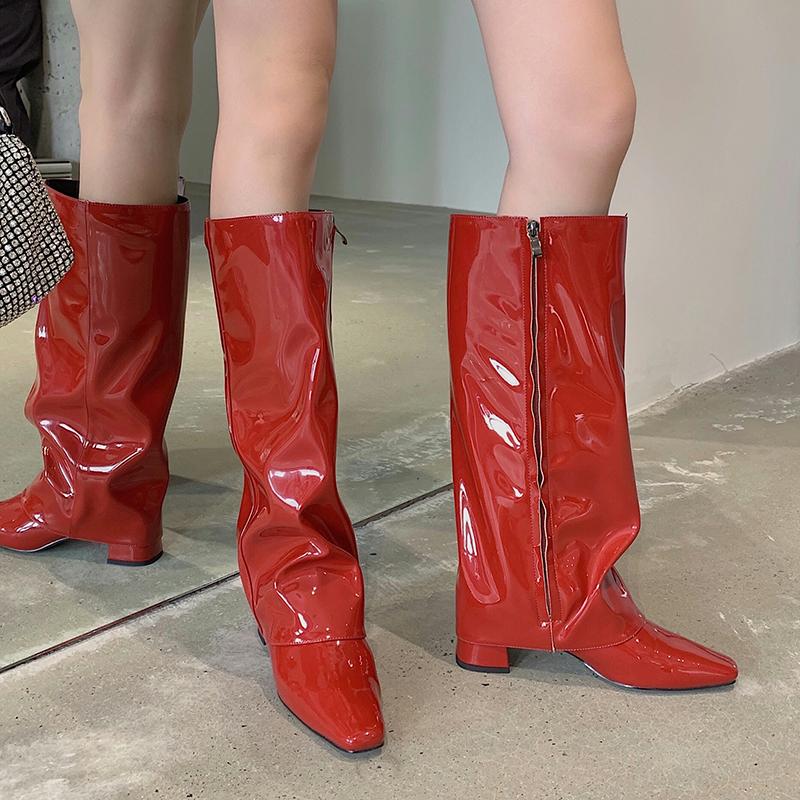 red gogo boots wide calf