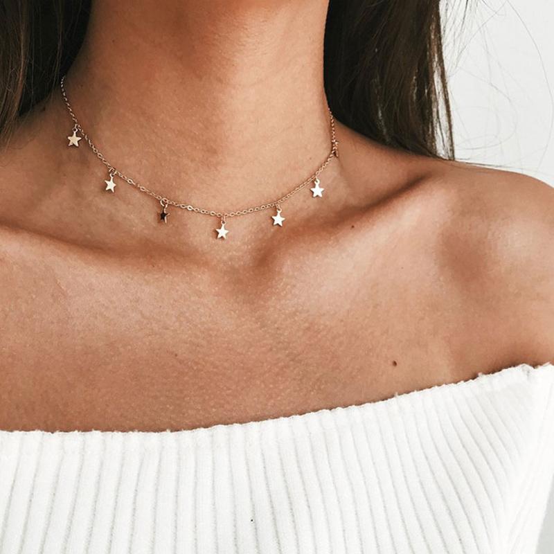 

Pendant Necklaces Tiny Star Necklace For Women Bohemian Short Chain Moon Goth Stars Choker Vintage Jewelry Couple Gift Collier