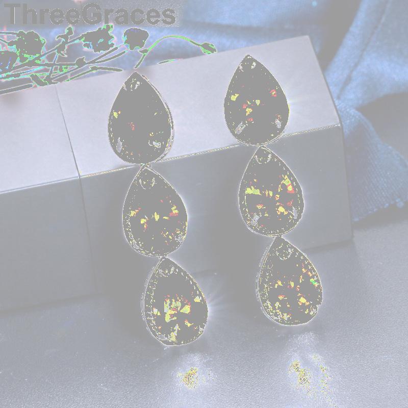 

Dangle & Chandelier ThreeGraces Summer Fashion Ladies Jewelry High Quality Silver Color CZ Stone Connect Teardrop Women Earrings ER165