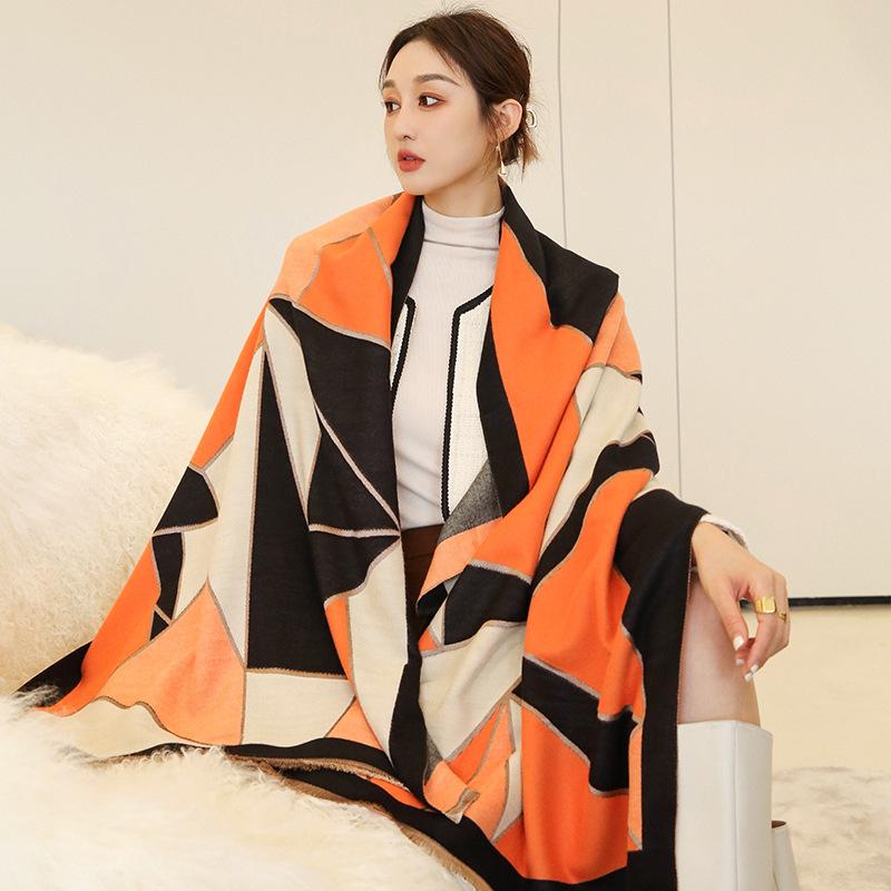 

Scarves Winter Cashmere Scarf Women Shawls And Wraps For Female Thick Warm Blanket Travel Stoles Echarpe Bufanda Pashmina, Blue;gray