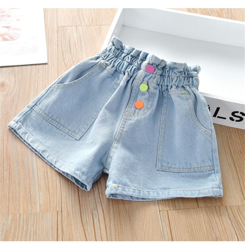 

Jeans Toddler Baby Girls Summer Casual Fashion Color Button Denim Shorts For Kid Girl Pocket Decoration Breathable Soft, Light blue