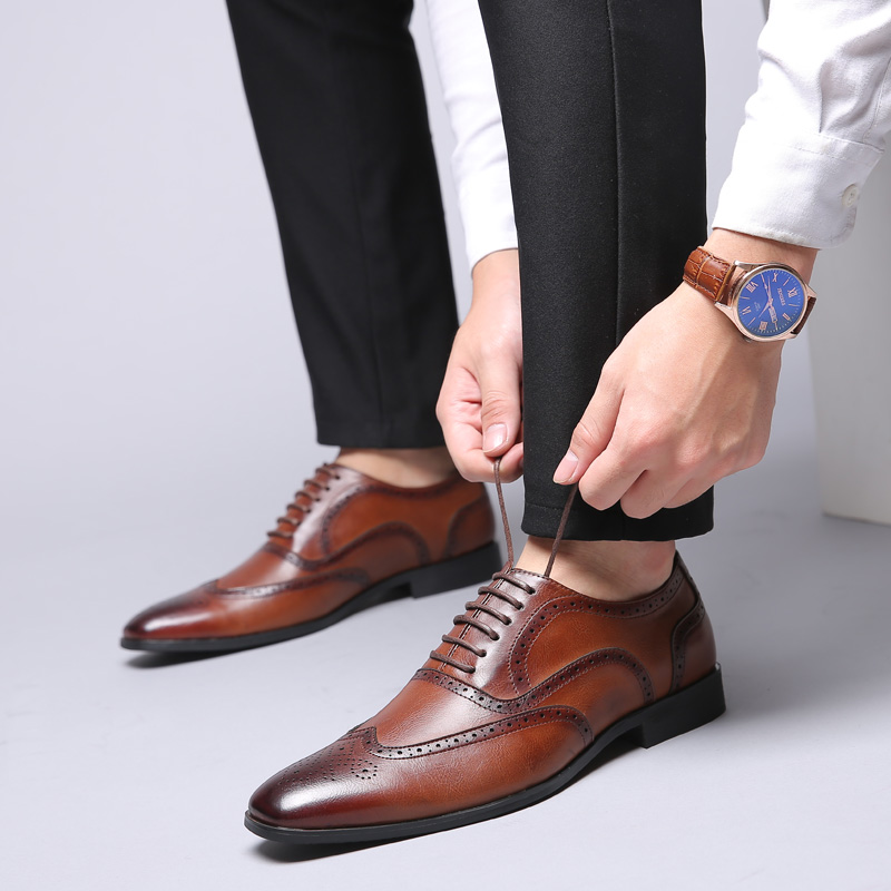 

man wedding dress shoes Vintage Fashion Men Shoes Formal Lace-up Leather Shoe Business Brogue Office Party big size 48