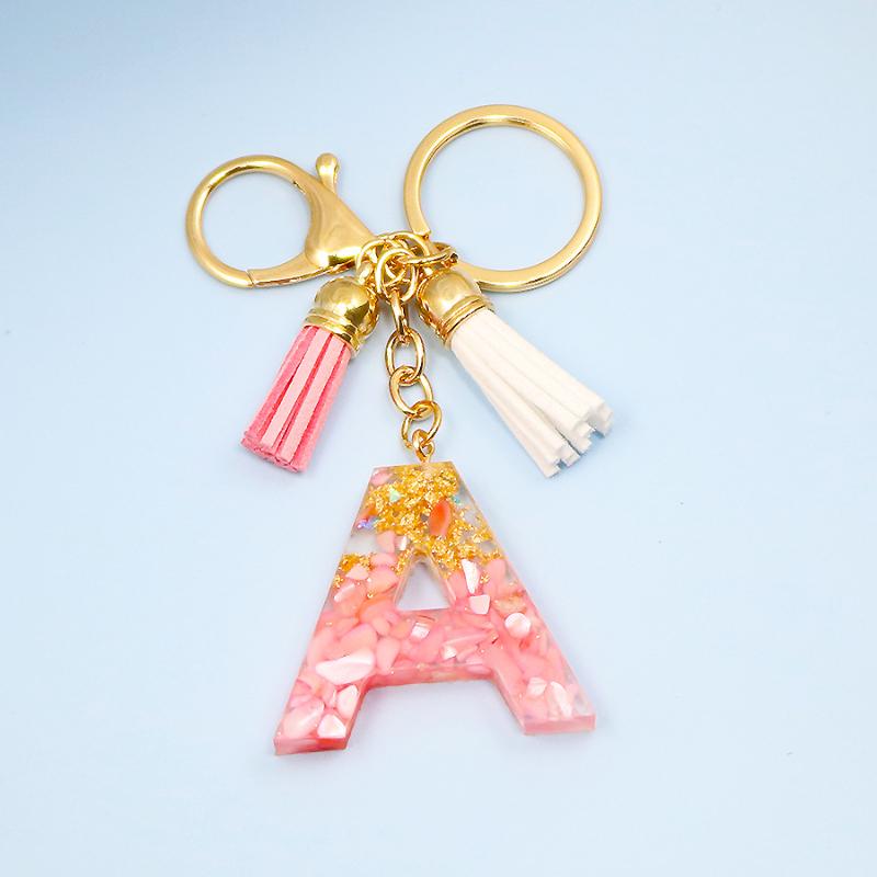 

Keychains Style Pink Gold Foil Keychain Pendant English Capital Letter Epoxy Charms Fashion Small Gift For Couple