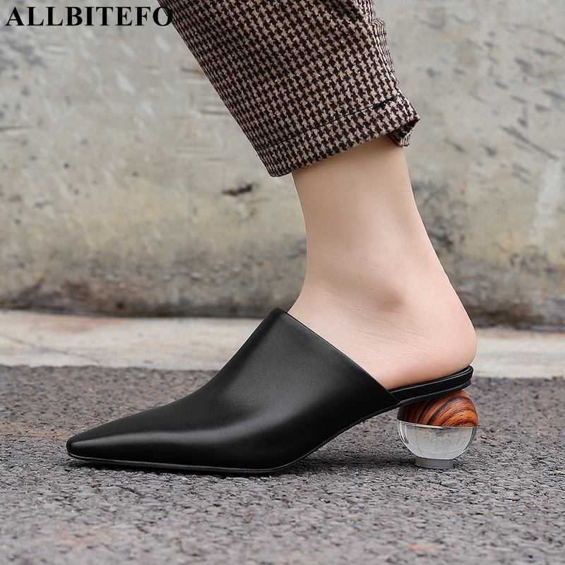 

ALLBITEFO size:33-43 Crystal heels genuine leather thick heels party women shoes summer women slippers women sandals sandalias 210611, As picture