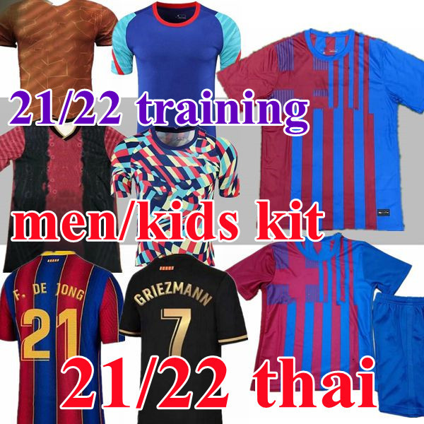 

21/22 Barca ANSU FATI soccer jerseys Training 2021 Messi GRIEZMANN F.DE JONG COUTINIHO Alba Braithwaite Men Kids kits football jersey, Black