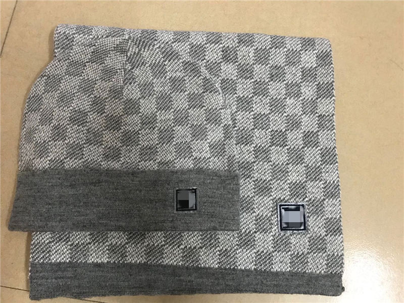 

2021 High quality hat scarf set for men and women winter wool scarf design shawl hat wool beanie wrap scarf 2589, Blue;gray