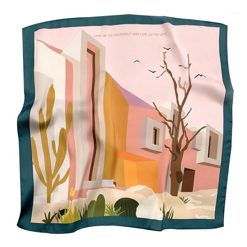 

Luxury Silk Satin Head Scarf For Women Fashion Kerchief Print Hair Scarfs 55cm Square Headband Neck Scarves Ladies 2021, Blue;gray