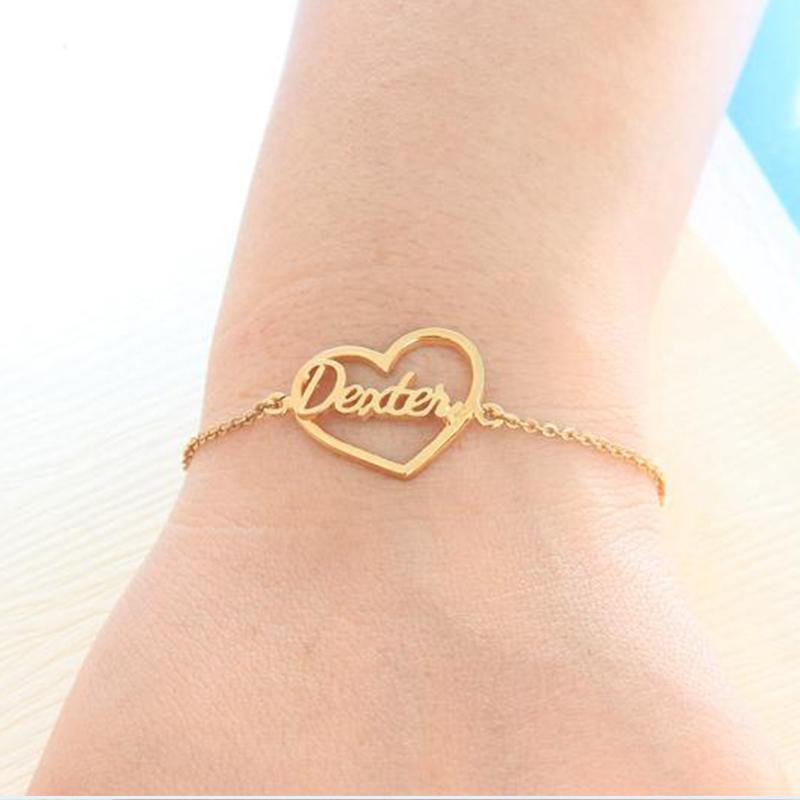 

Personalized Name Bracelet Customized Heart Nameplate Bracelets For Women Men Fashion Charm Jewelry Gifts Link, Chain
