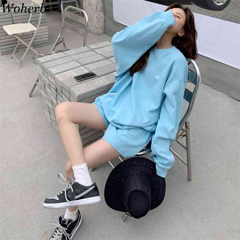 

Suit Women Summer Preppy Sweatshirt Loose Casual Shorts Korean Fashion Tracksuit Female Two Piece Sets Femme Roupas 210519, Gray