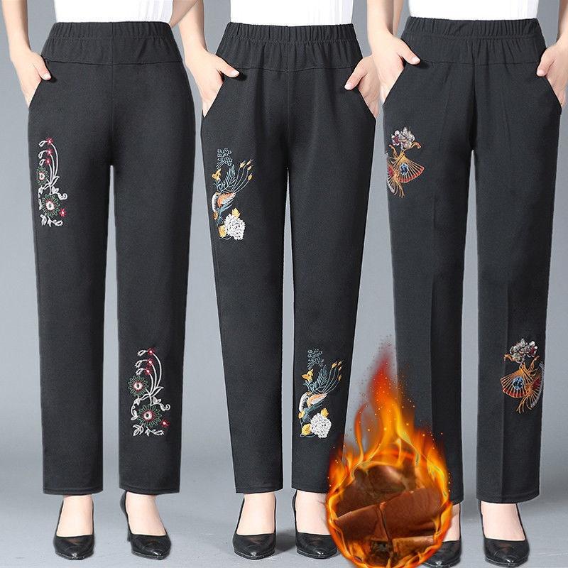 

Women's Pants & Capris Winter Middle-aged Women Thick Warm Cashmere High Waist L-5XL Fleece Straight Casual Trousers Pantalons Femme Y139, Black;white