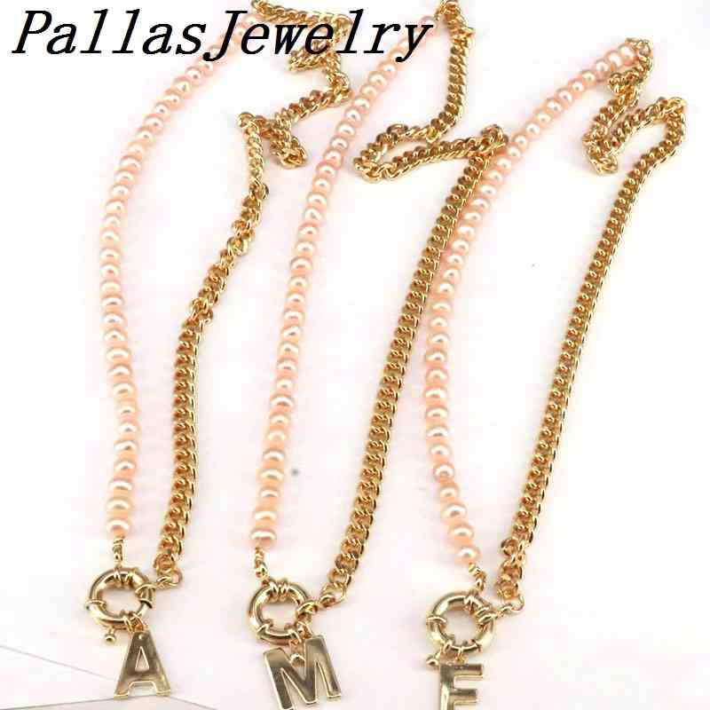 

5Pcs design Pink pearl with link chain letters necklace for women fashion jewelry