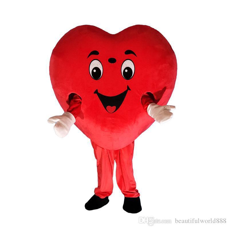

2019 High Quality Hot Red Heart Love Mascot Costume Love Heart Mascot Costume Free Ship, As picture