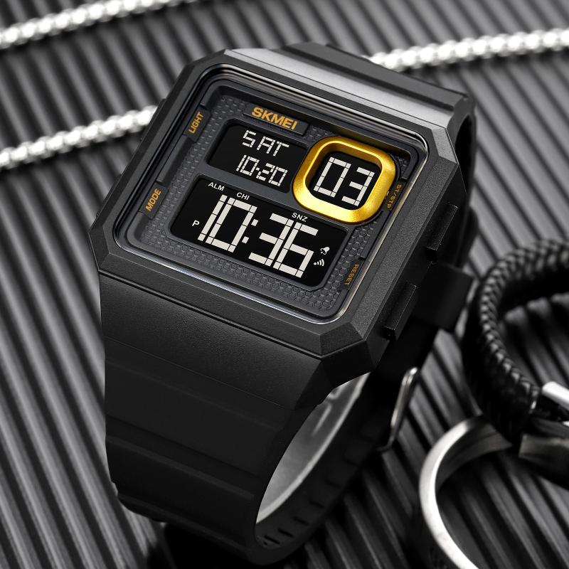 

Wristwatches SKMEI Simple Design Digital Wristatch Double Time Outdoor Military Sport Alarm Clock Electronic Countdown Watch For Men, Gold