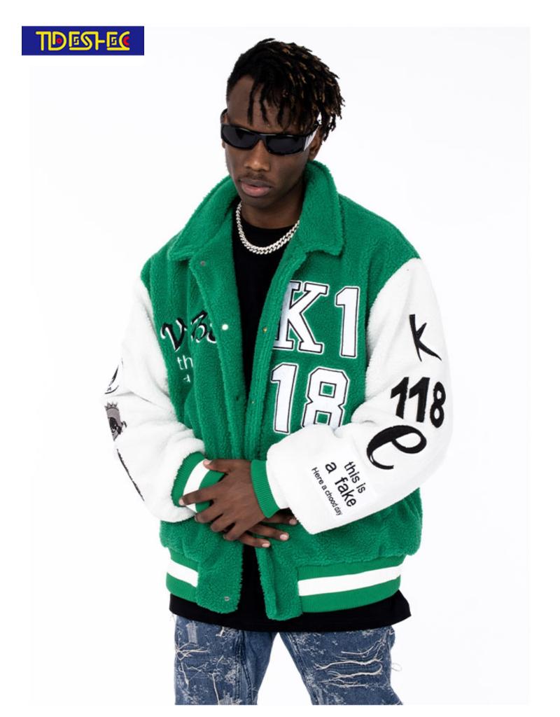 

Men's Jackets 2021 Mens Embroidered Letter Baseball Jacket Lapel Furry Patchwork Men High Street Warm Couple Streetwear Winter, Black;brown